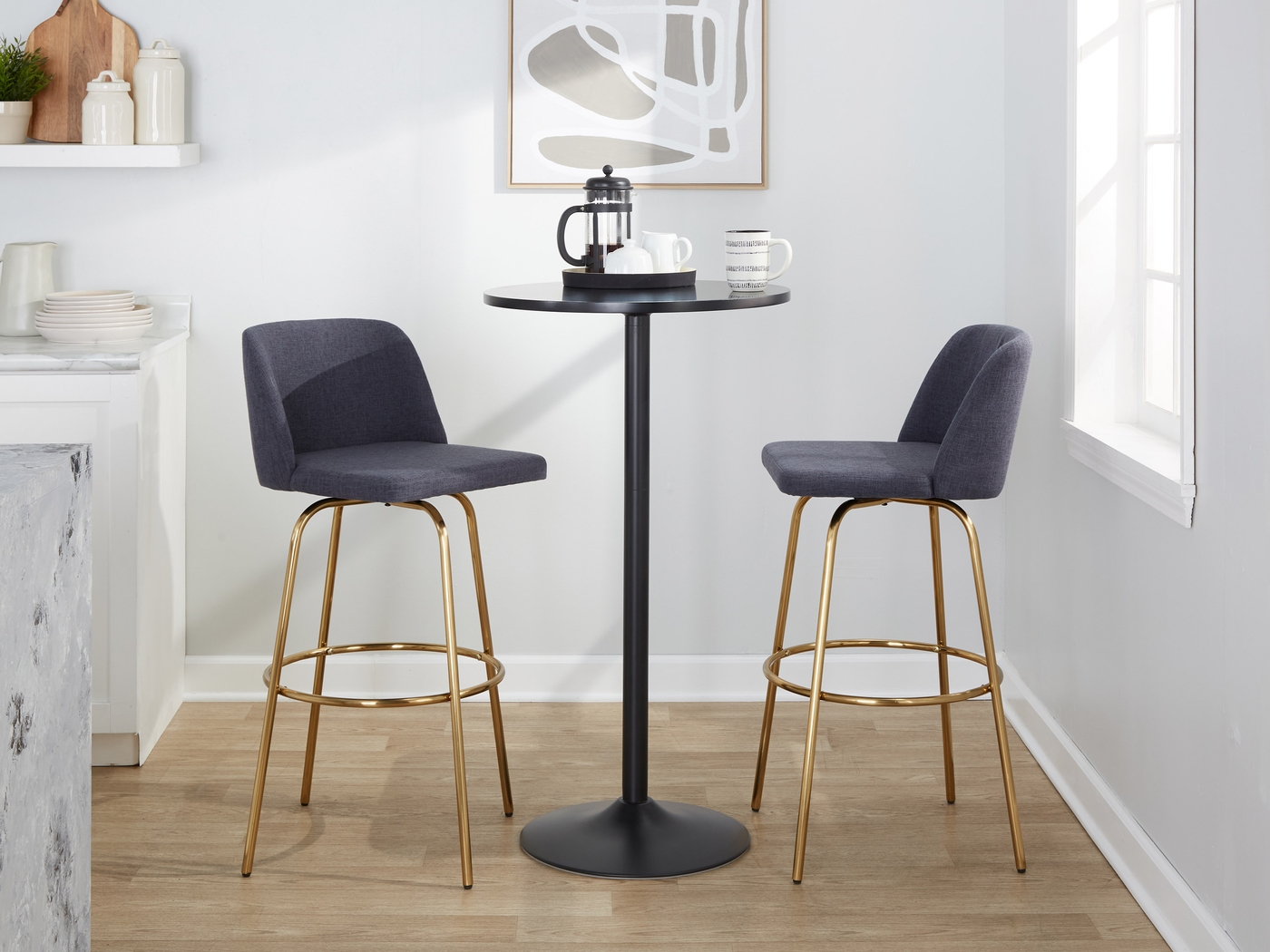 Wymering II Blue Swivel Barstool, Set of 2 - Thumbnail - Image 9