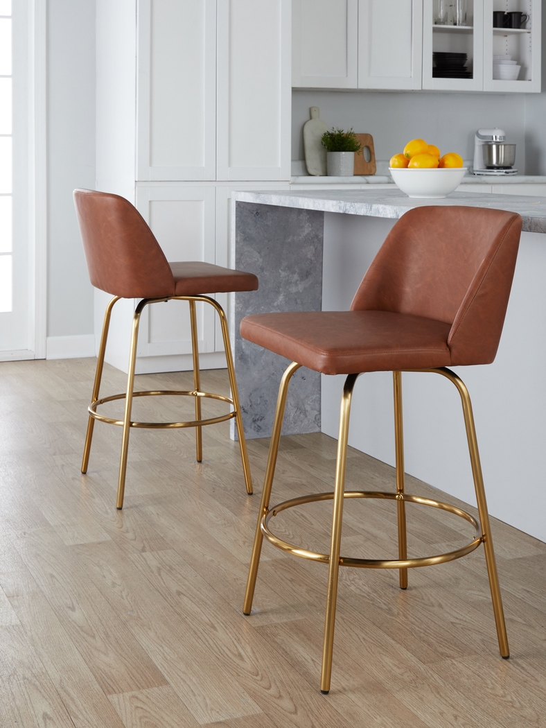 Wymering II Camel Swivel Barstool, Set of 2 - Thumbnail - Image 2