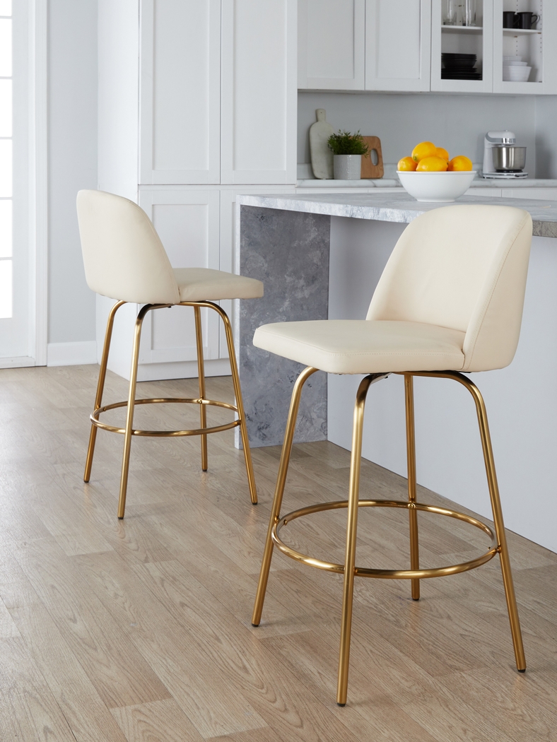 Wymering II Cream Polyurethane Swivel Barstool, Set of 2 - Thumbnail - Image 2