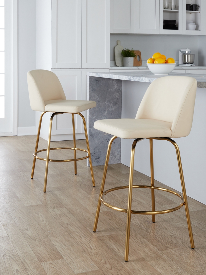 Wymering II Cream Polyurethane Swivel Barstool, Set of 2 - Thumbnail - Image 8