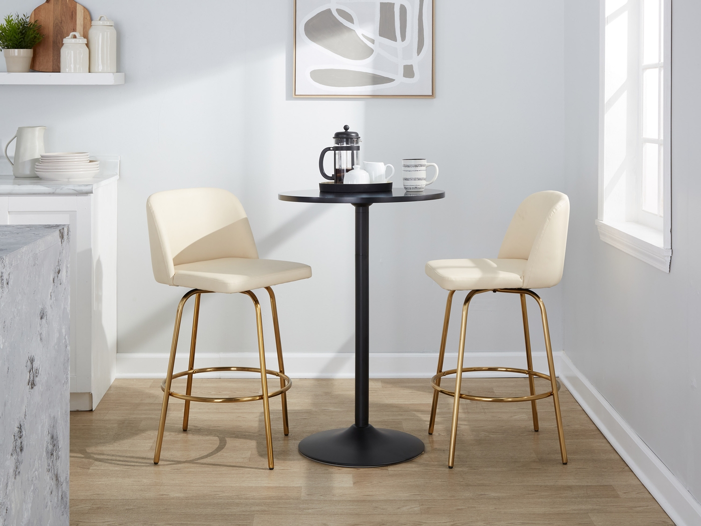 Wymering II Cream Polyurethane Swivel Barstool, Set of 2 - Thumbnail - Image 9