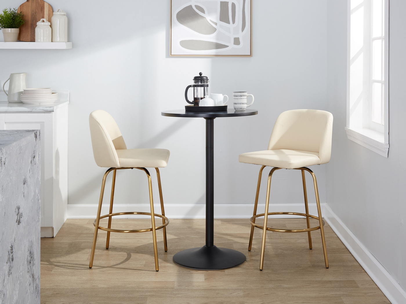 Wymering II Cream Polyurethane Swivel Barstool, Set of 2 - Thumbnail - Image 10