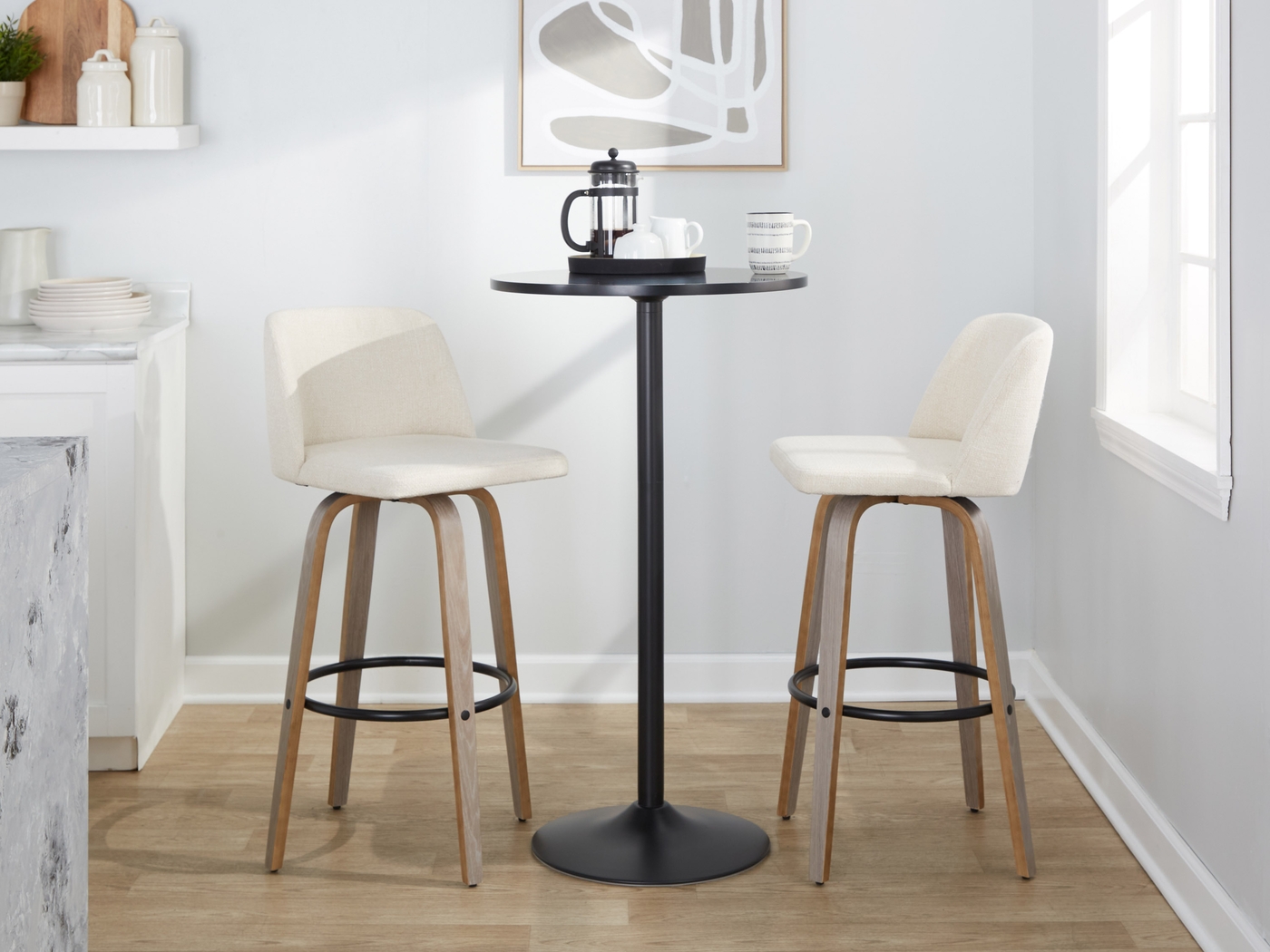 Wymering III Beige Swivel Barstool, Set of 2 - Thumbnail - Image 9