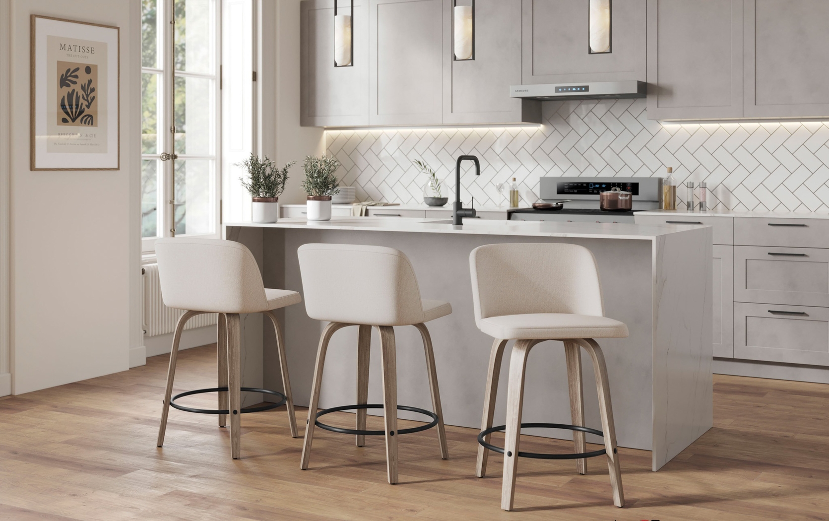 Wymering III Beige Swivel Counter Height Stool, Set of 2 - Thumbnail - Image 2