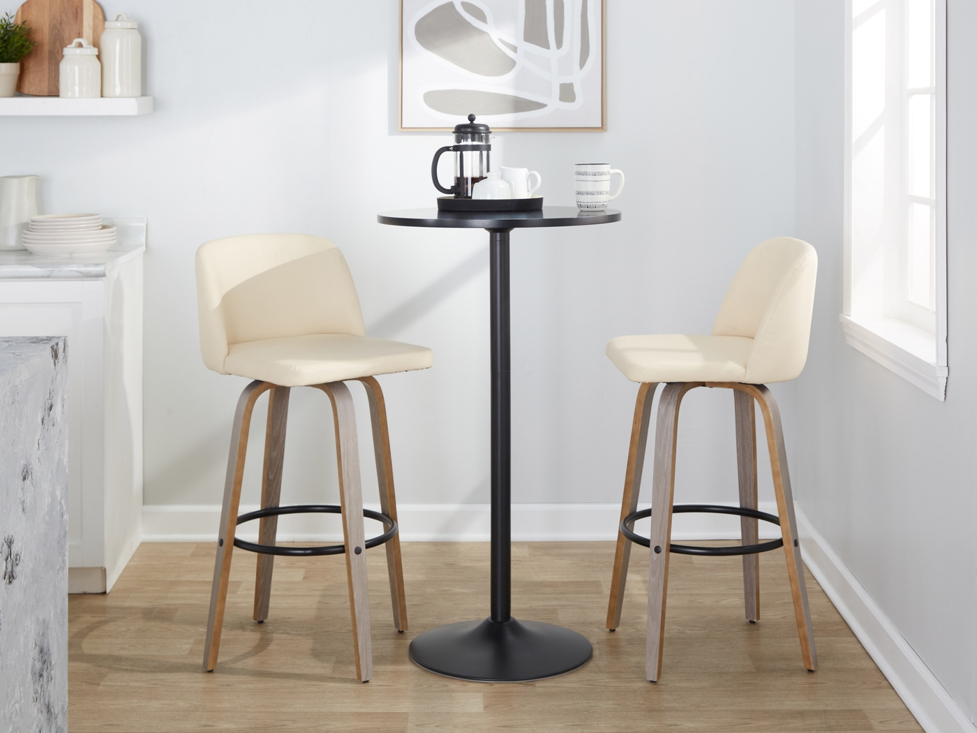 Wymering III Cream Polyurethane Swivel Barstool, Set of 2 - Thumbnail - Image 9