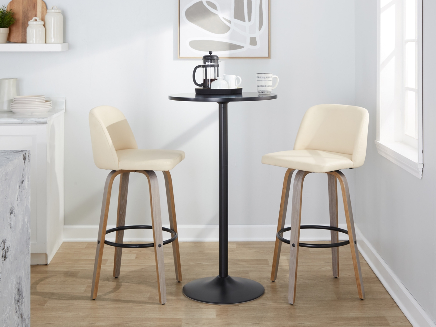 Wymering III Cream Polyurethane Swivel Barstool, Set of 2 - Thumbnail - Image 10