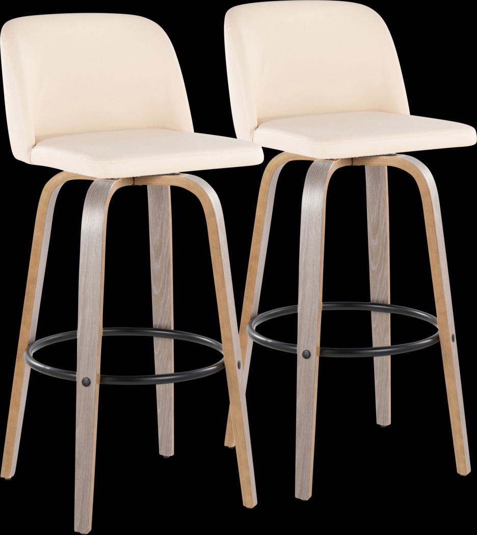 Wymering III Cream Polyurethane Swivel Barstool, Set of 2 - Thumbnail - Image 1