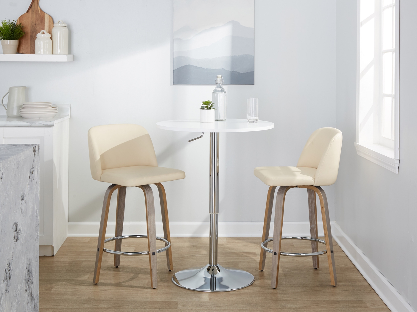 Wymering IV Cream Polyurethane Swivel Counter Height Stool, Set of 2 - Thumbnail - Image 9