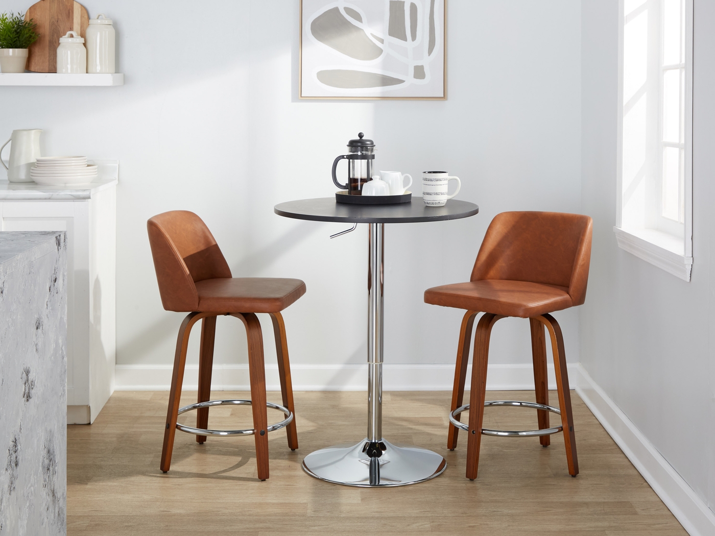 Wymering IX Camel Swivel Counter Height Stool, Set of 2 - Thumbnail - Image 2