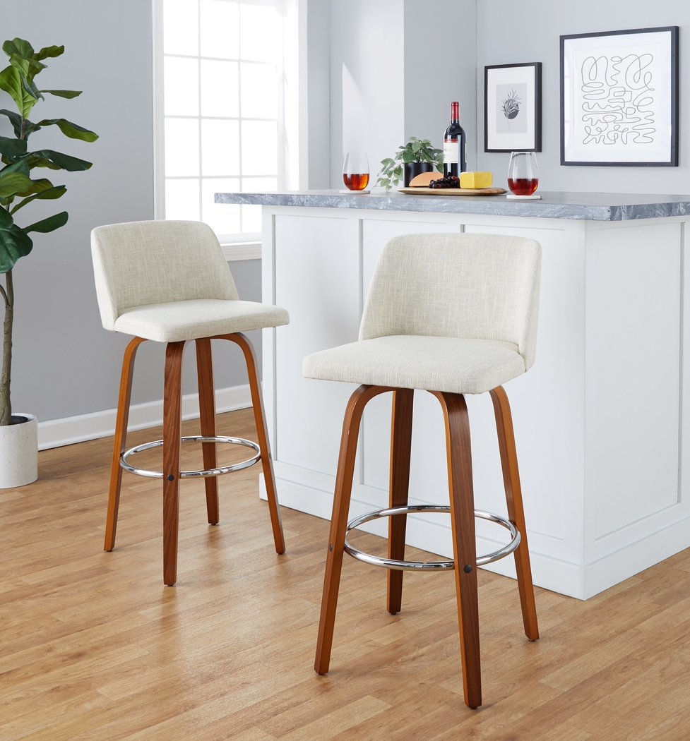Wymering VI Beige Swivel Barstool, Set of 2 - Thumbnail - Image 2