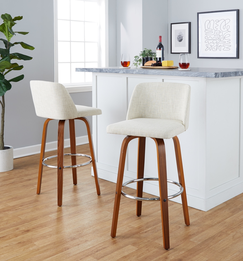 Wymering VI Beige Swivel Barstool, Set of 2 - Thumbnail - Image 8