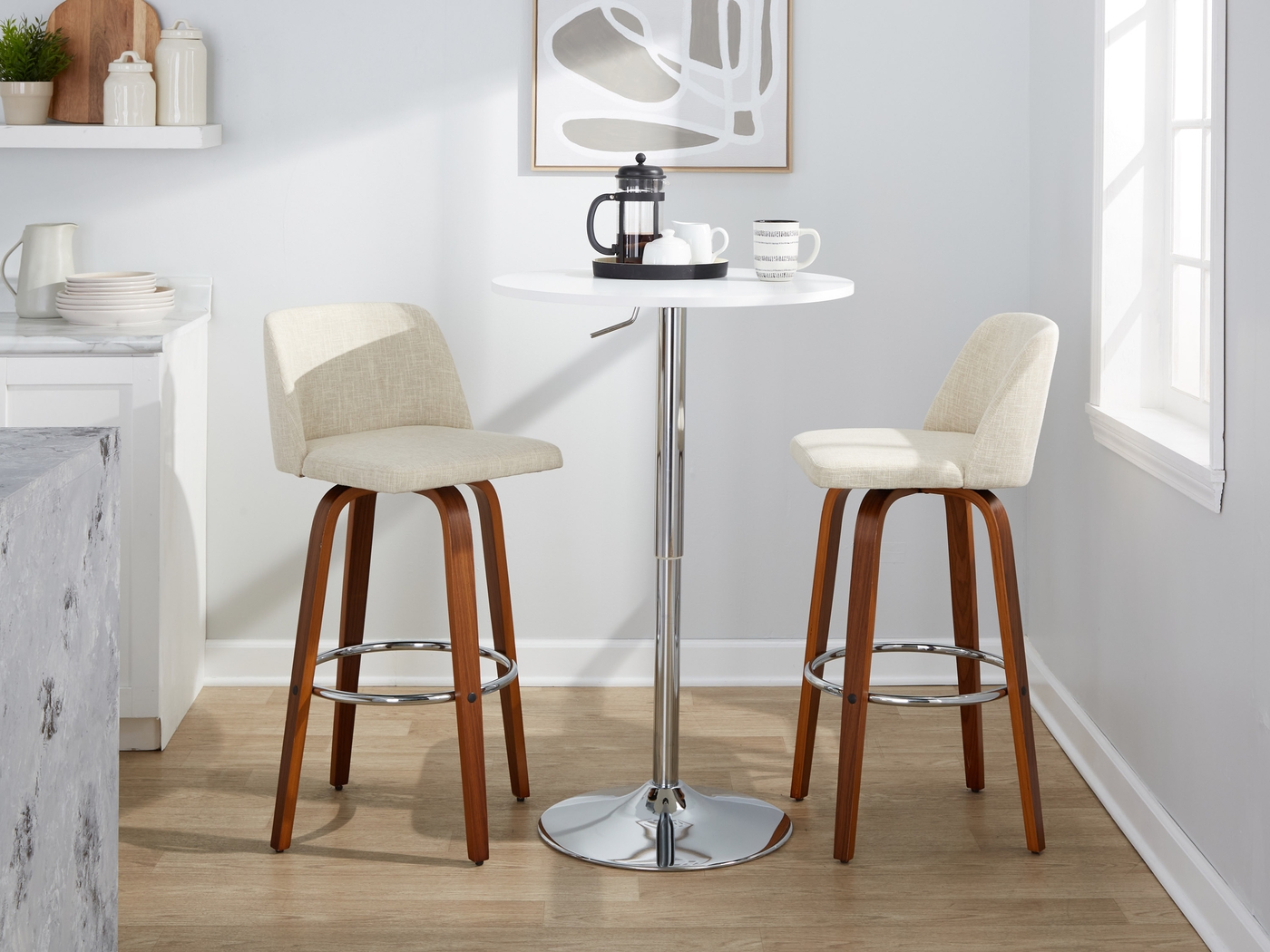 Wymering VI Beige Swivel Barstool, Set of 2 - Thumbnail - Image 9