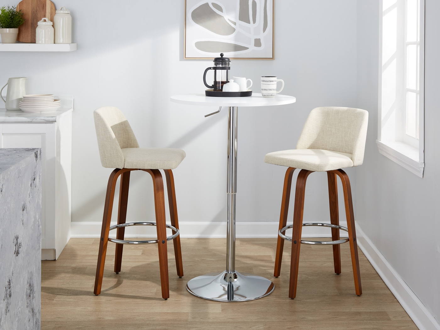 Wymering VI Beige Swivel Barstool, Set of 2 - Thumbnail - Image 10