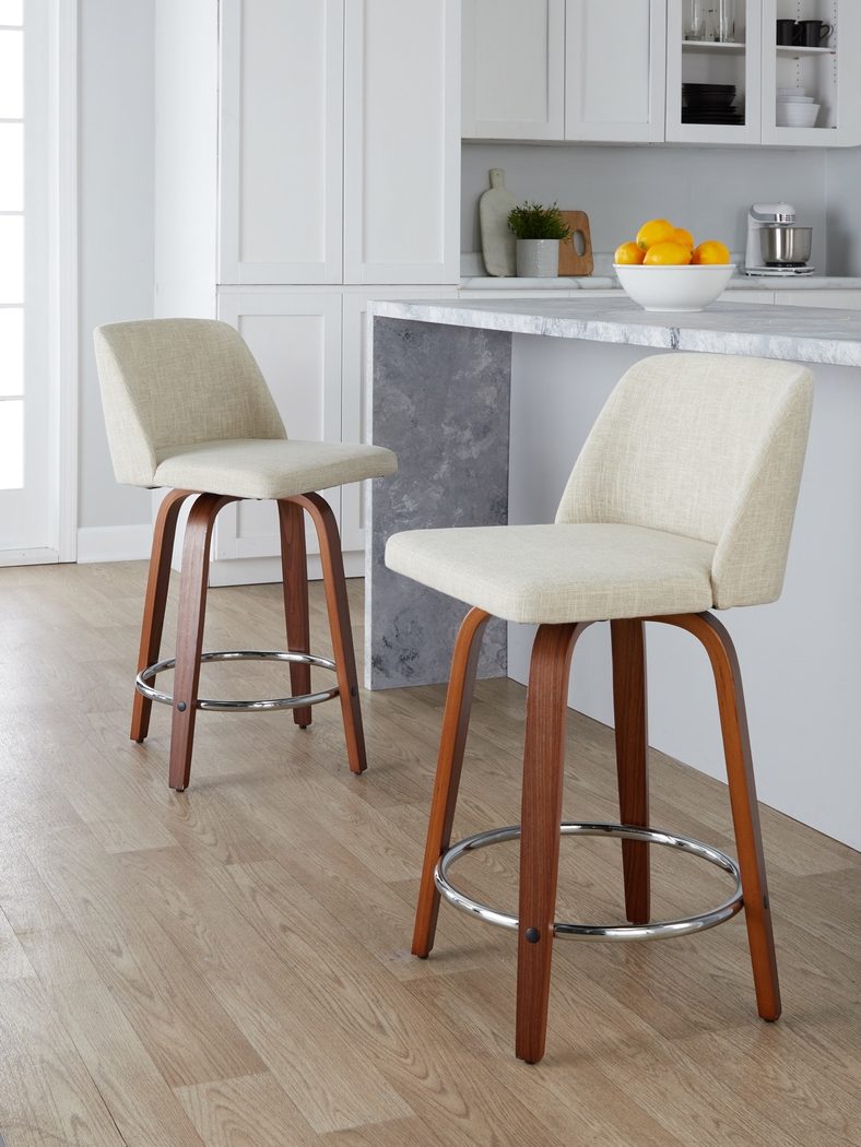 Wymering VI Beige Swivel Counter Height Stool, Set of 2 - Thumbnail - Image 2