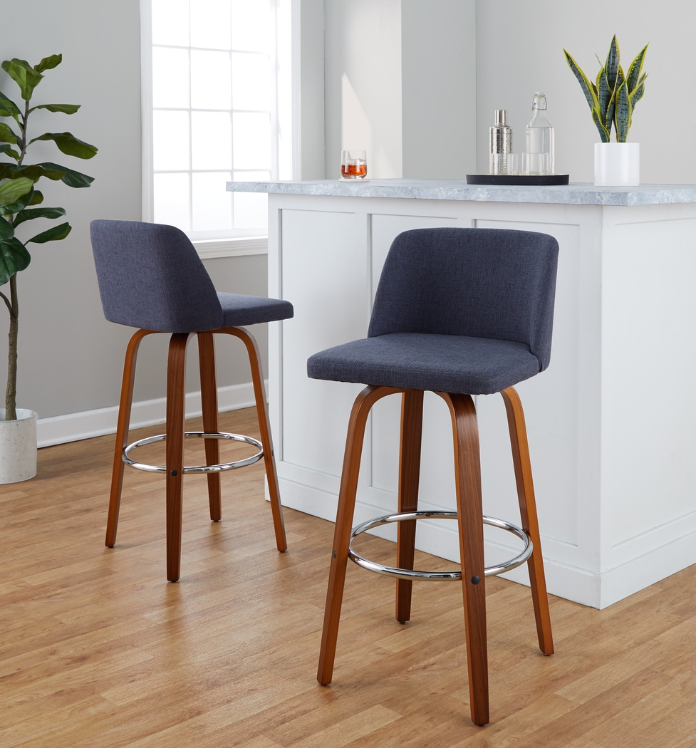 Wymering VI Blue Swivel Barstool, Set of 2 - Thumbnail - Image 2