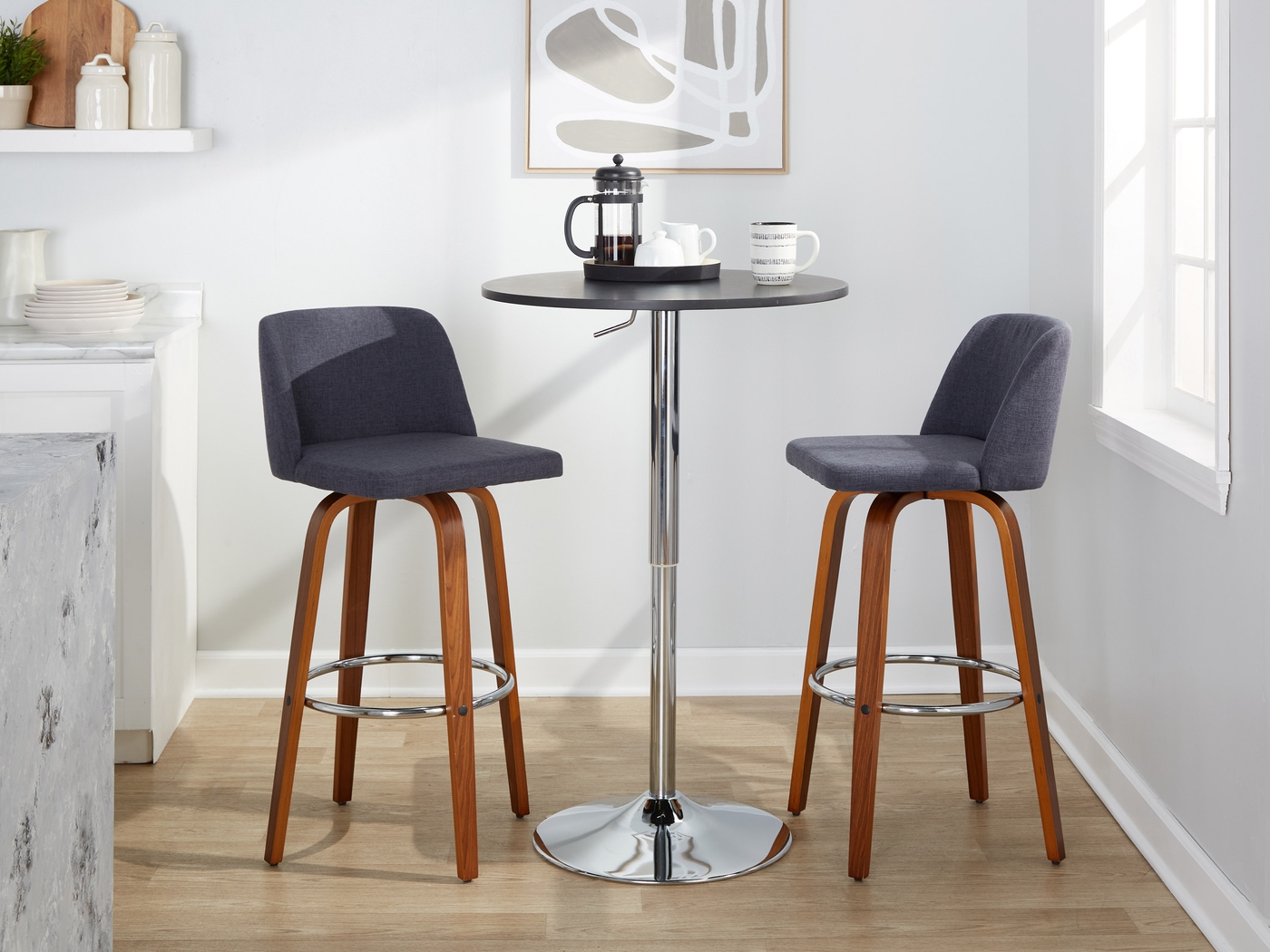 Wymering VI Blue Swivel Barstool, Set of 2 - Thumbnail - Image 9