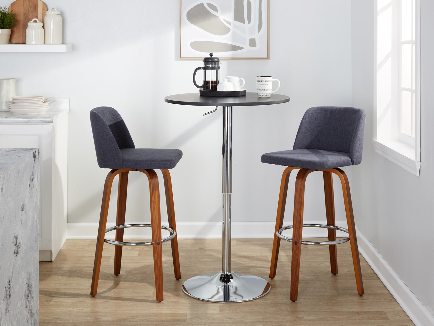 Wymering VI Blue Swivel Barstool, Set of 2 - Thumbnail - Image 10