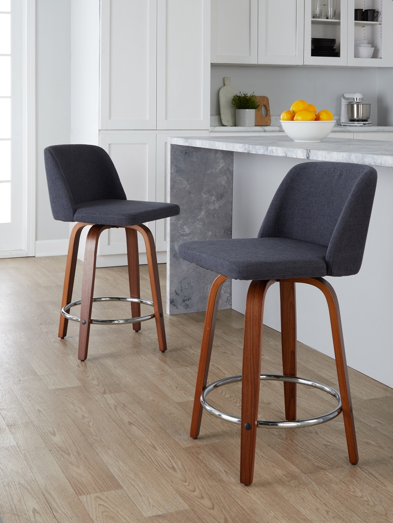 Wymering VI Blue Swivel Counter Height Stool, Set of 2 - Thumbnail - Image 2