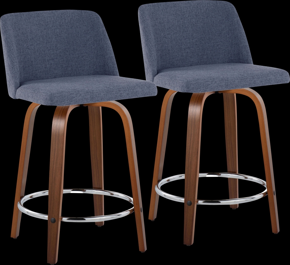 Wymering VI Blue Swivel Counter Height Stool, Set of 2 - Thumbnail - Image 1