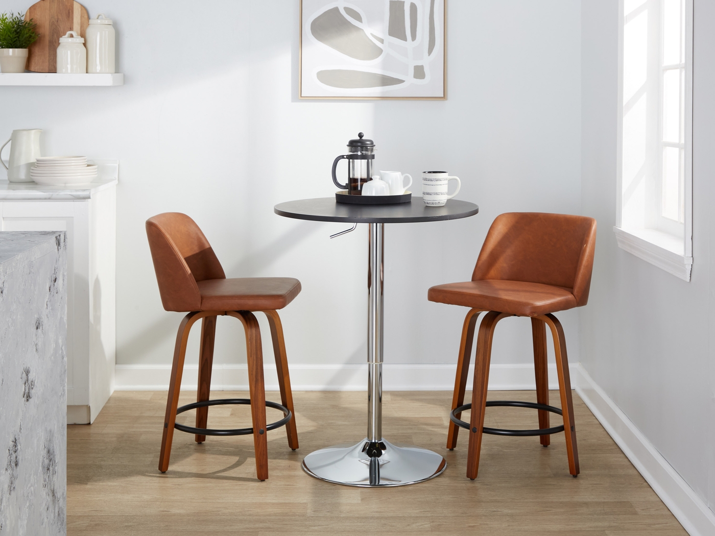 Wymering VII Camel Swivel Counter Height Stool, Set of 2 - Thumbnail - Image 2