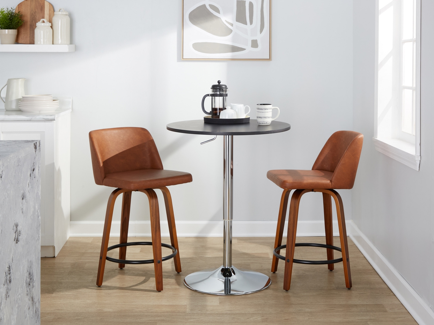 Wymering VII Camel Swivel Counter Height Stool, Set of 2 - Thumbnail - Image 3