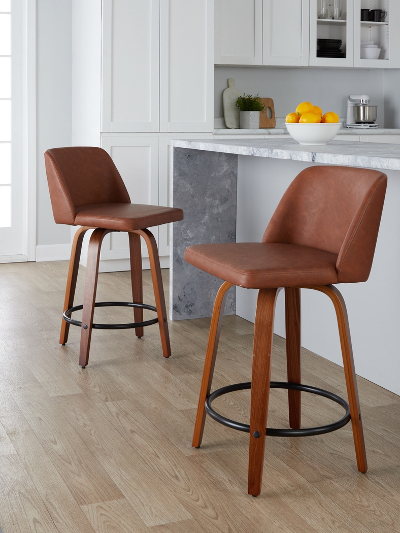 Wymering VII Camel Swivel Counter Height Stool, Set of 2 - Thumbnail - Image 4
