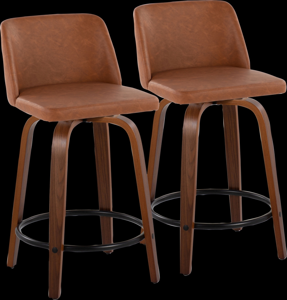 Wymering VII Camel Swivel Counter Height Stool, Set of 2 - Thumbnail - Image 1