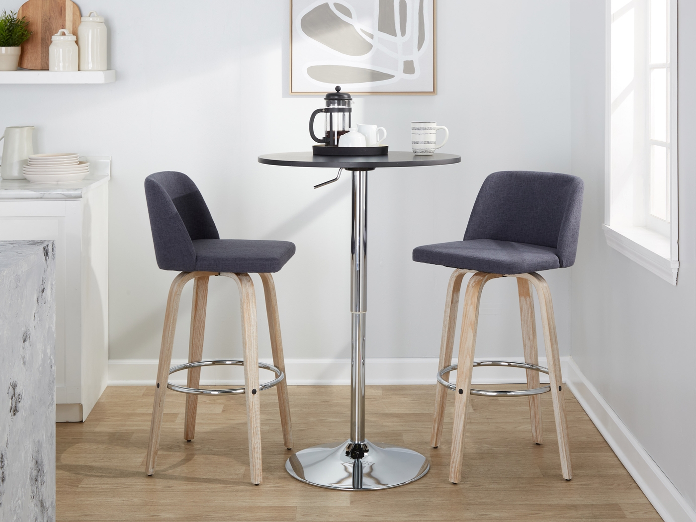 Wymering XII Blue Swivel Barstool, Set of 2 - Thumbnail - Image 2
