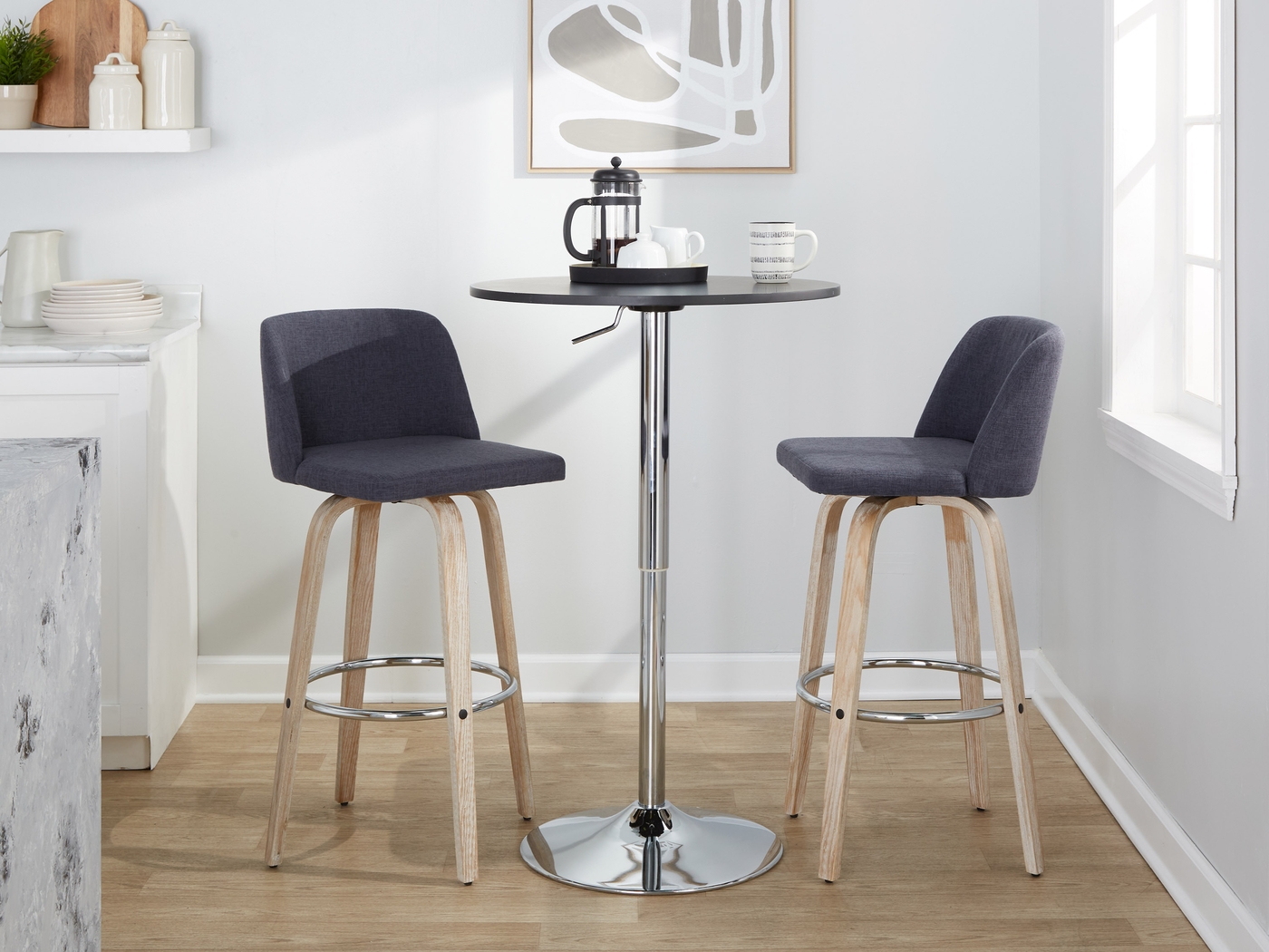 Wymering XII Blue Swivel Barstool, Set of 2 - Thumbnail - Image 3