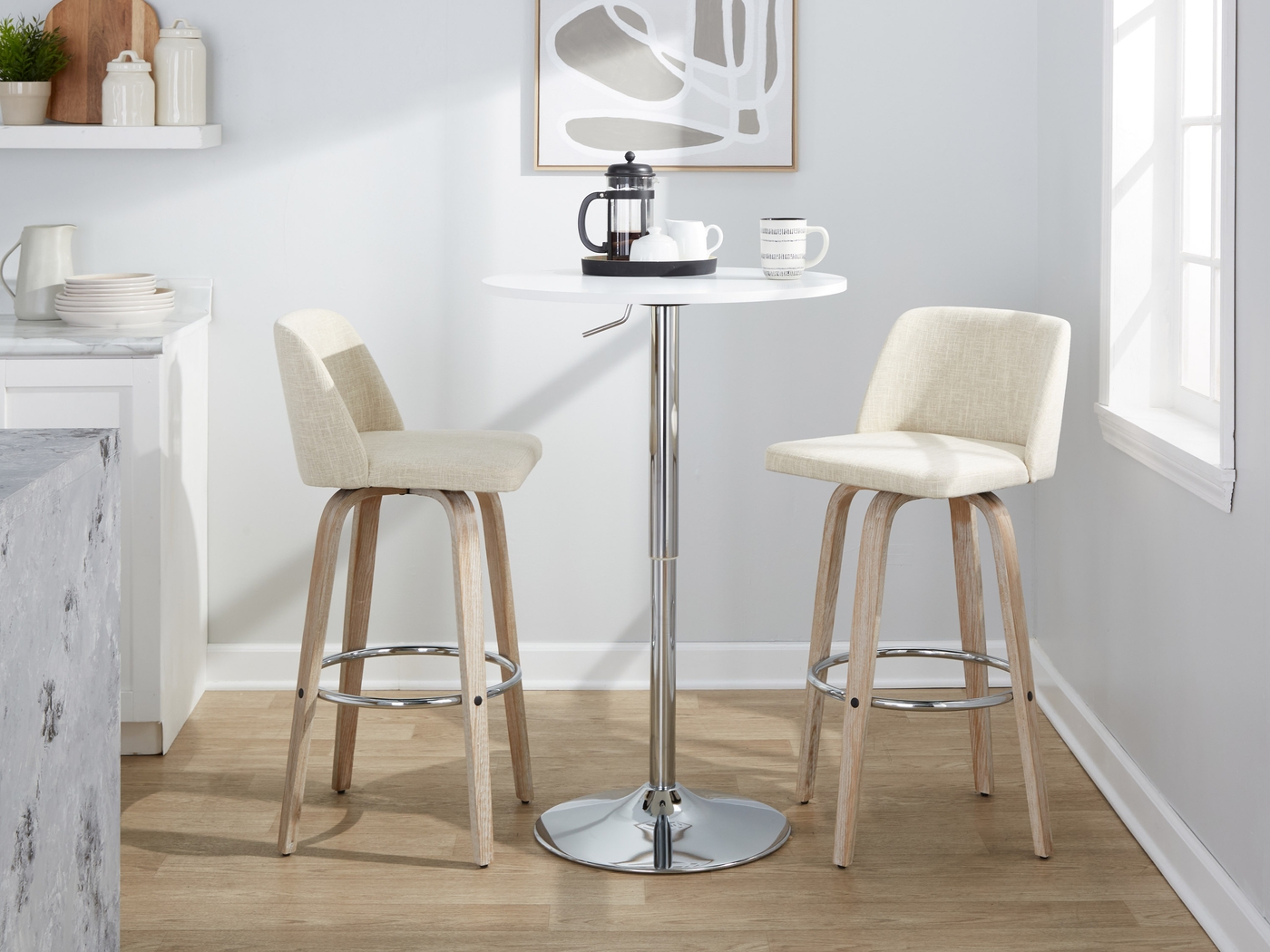 Wymering XII Cream Swivel Barstool, Set of 2 - Thumbnail - Image 4