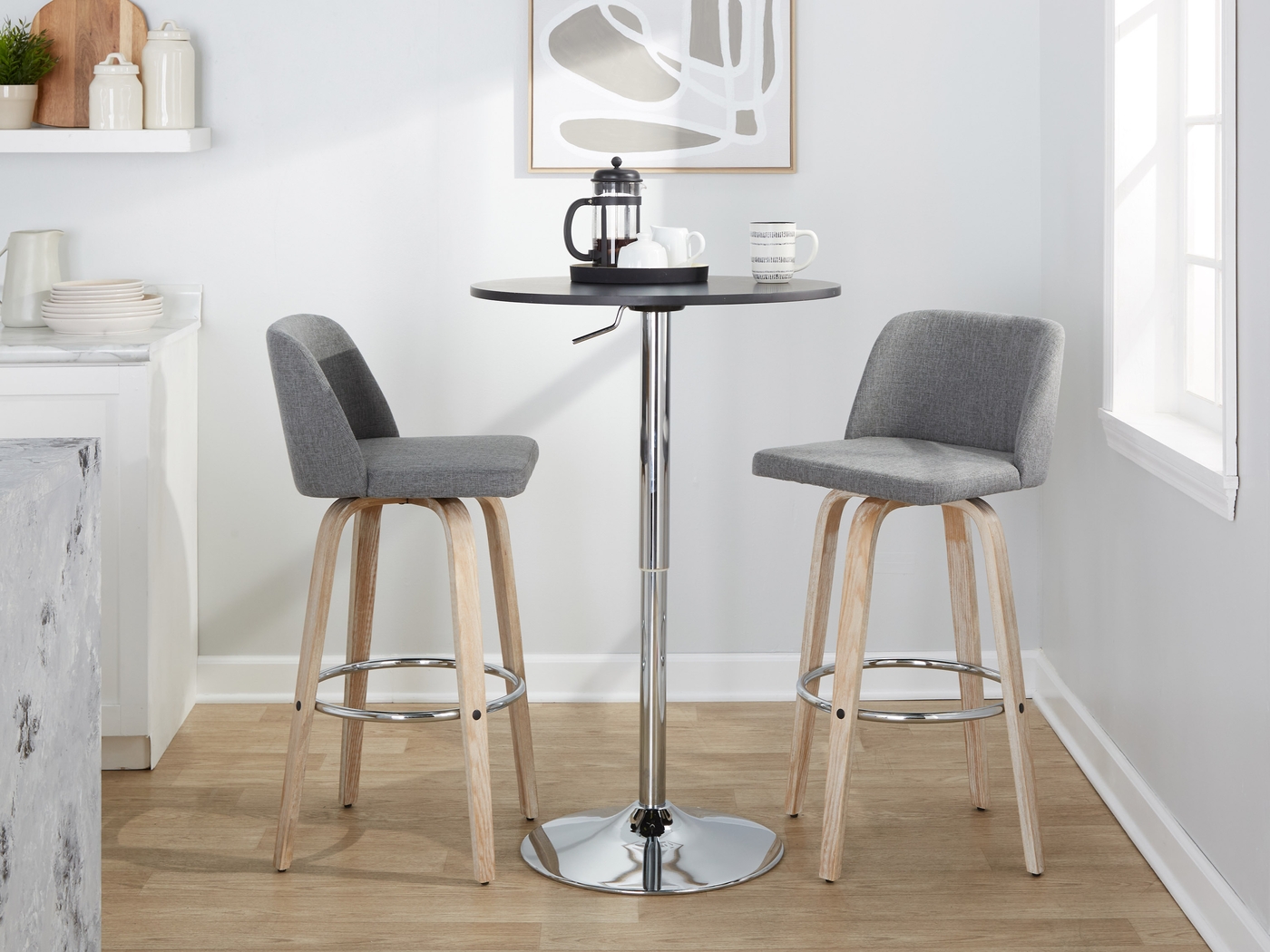 Wymering XII Gray Swivel Barstool, Set of 2 - Thumbnail - Image 2