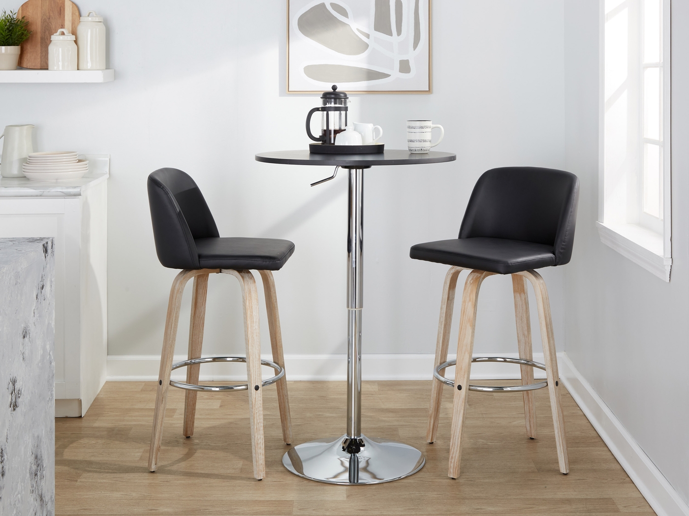 Wymering XIII Black Swivel Barstool, Set of 2 - Thumbnail - Image 2