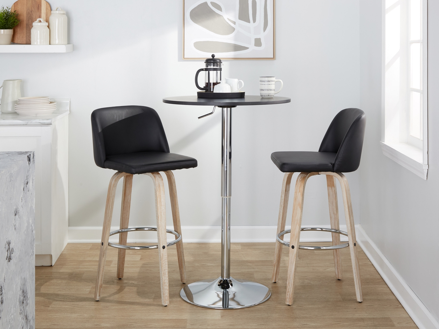 Wymering XIII Black Swivel Barstool, Set of 2 - Thumbnail - Image 3