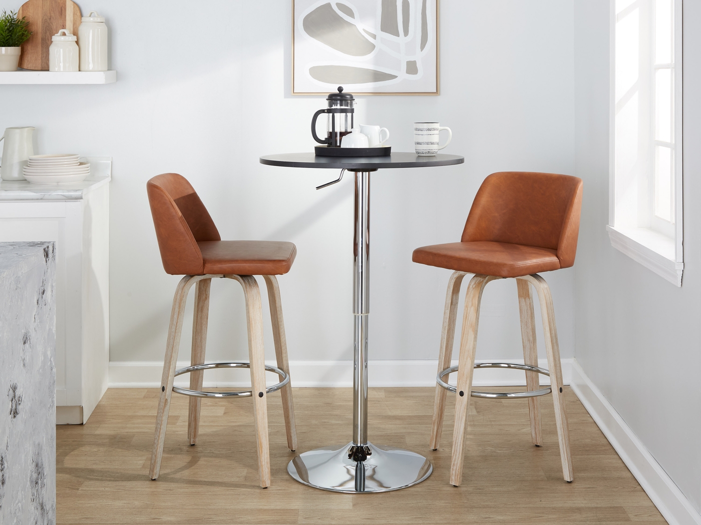 Wymering XIII Camel Swivel Barstool, Set of 2 - Thumbnail - Image 2