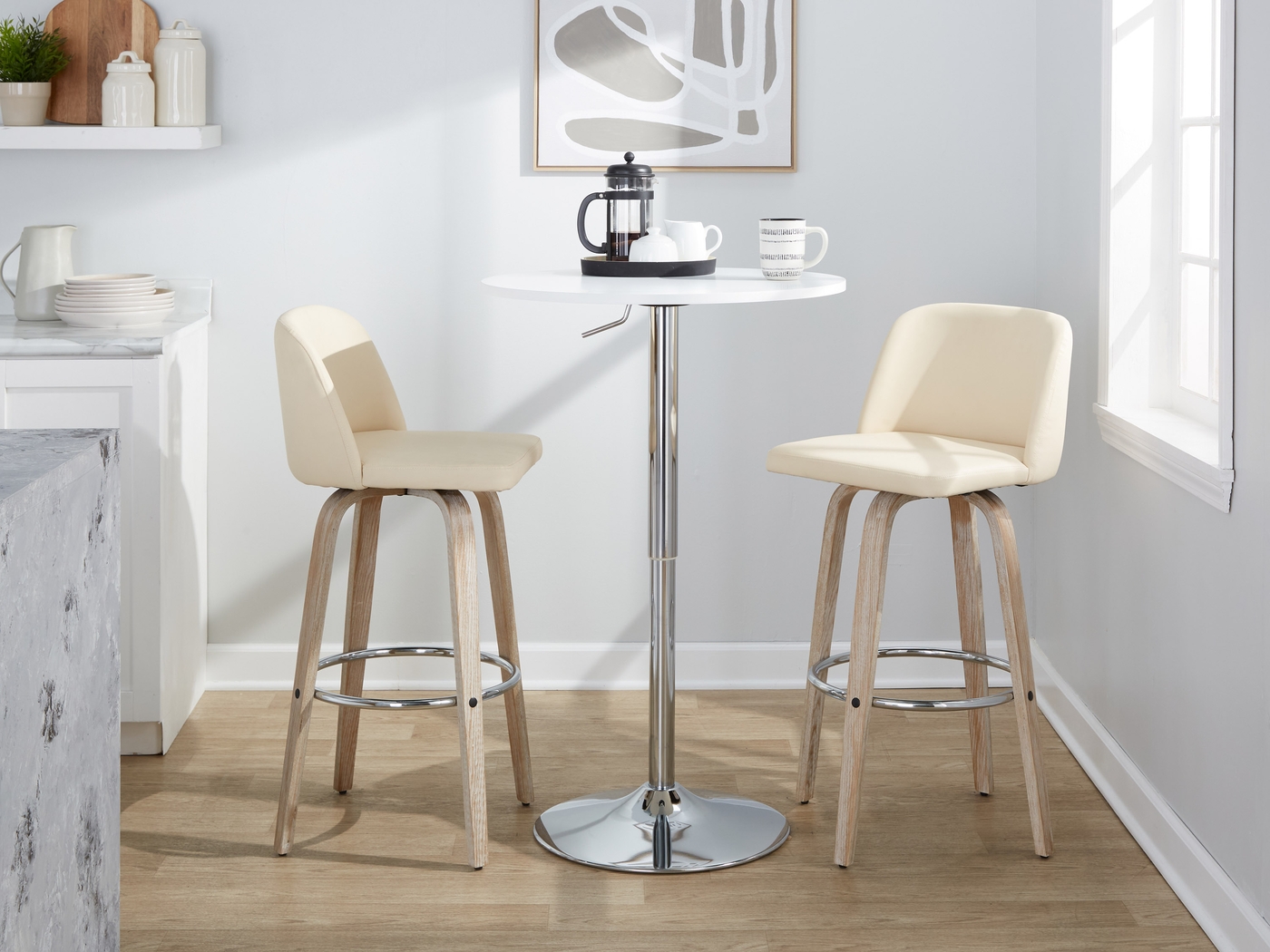 Wymering XIII Cream Swivel Barstool, Set of 2 - Thumbnail - Image 4