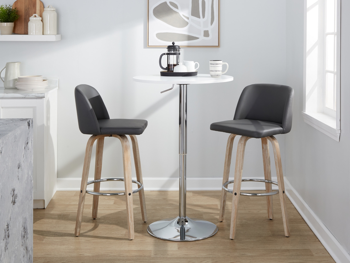 Wymering XIII Gray Swivel Barstool, Set of 2 - Thumbnail - Image 4