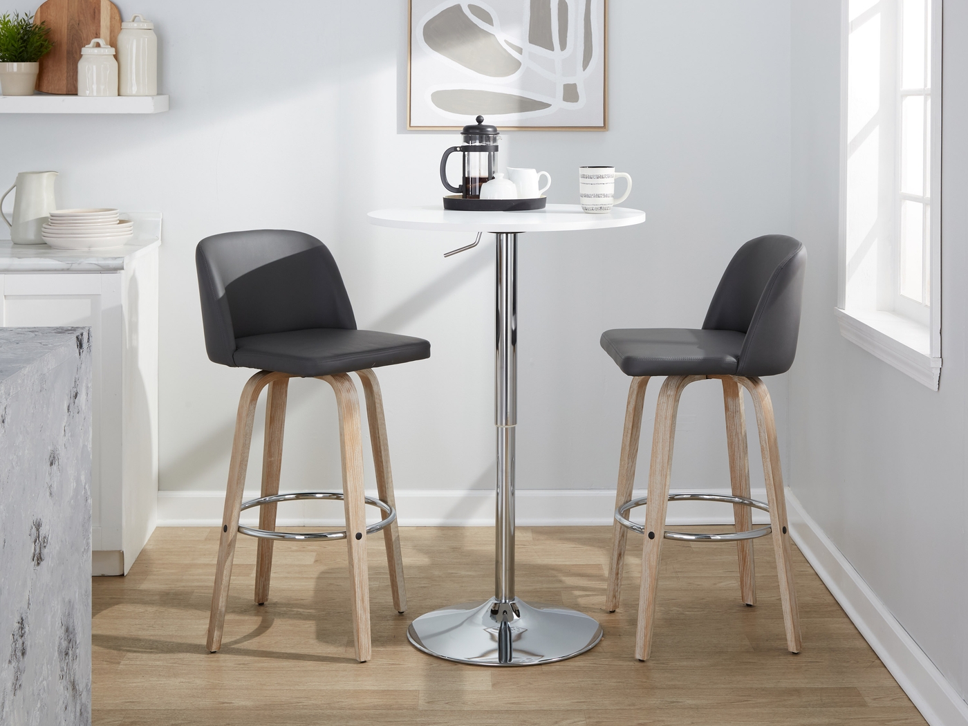 Wymering XIII Gray Swivel Barstool, Set of 2 - Thumbnail - Image 5