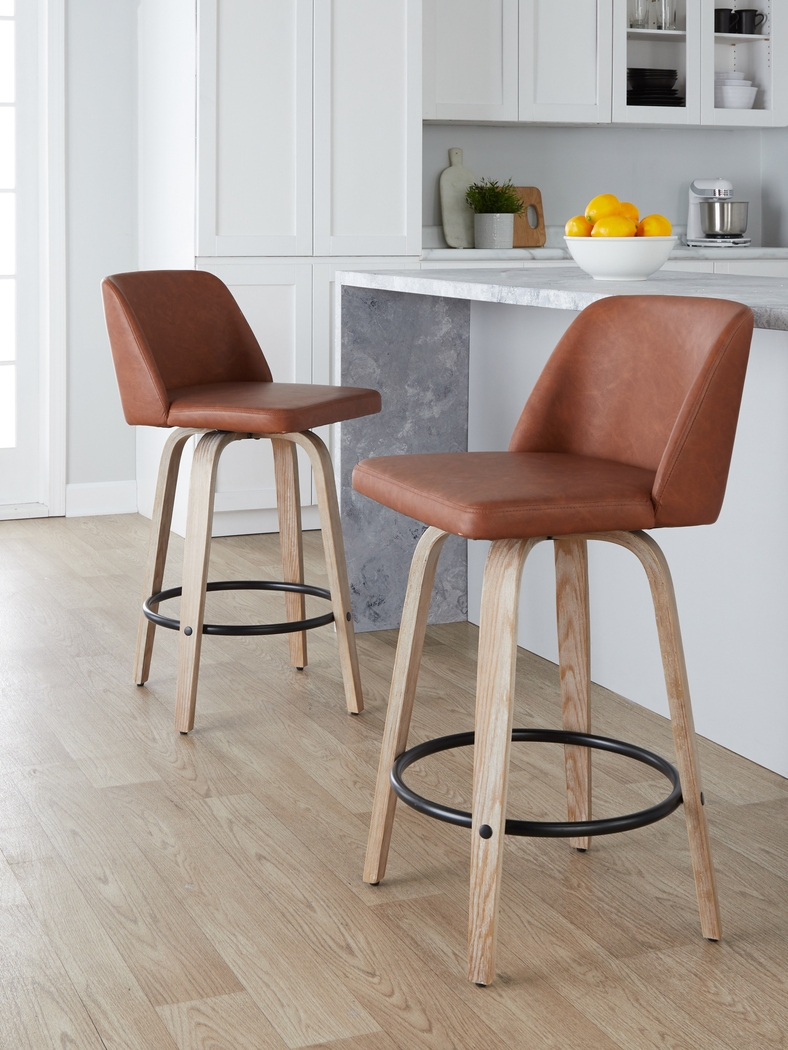 Wymering XIV Camel Swivel Counter Height Stool, Set of 2 - Thumbnail - Image 2