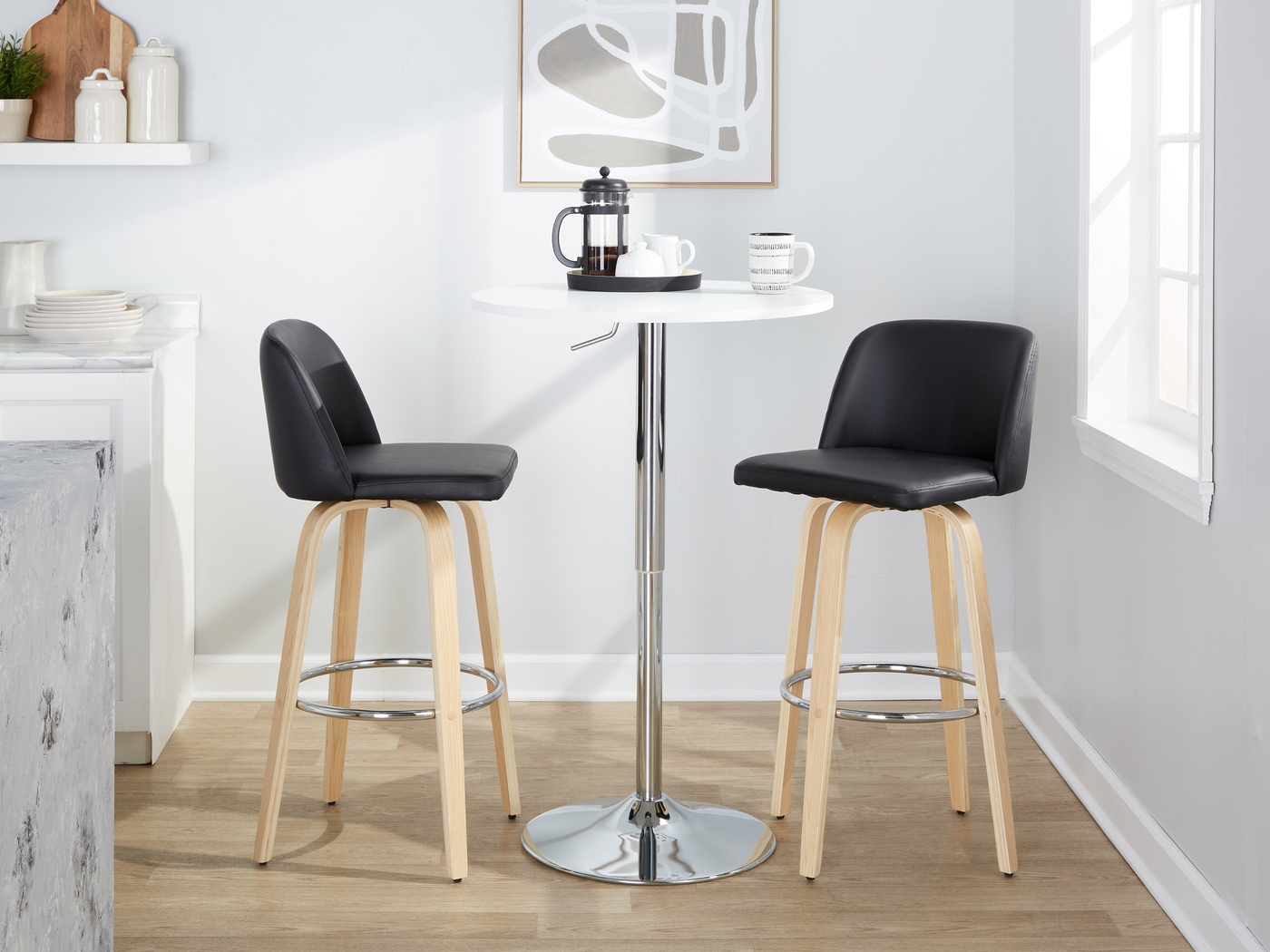 Wymering XVI Black Swivel Barstool, Set of 2 - Thumbnail - Image 2