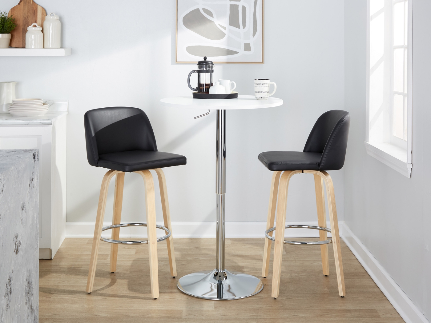 Wymering XVI Black Swivel Barstool, Set of 2 - Thumbnail - Image 3