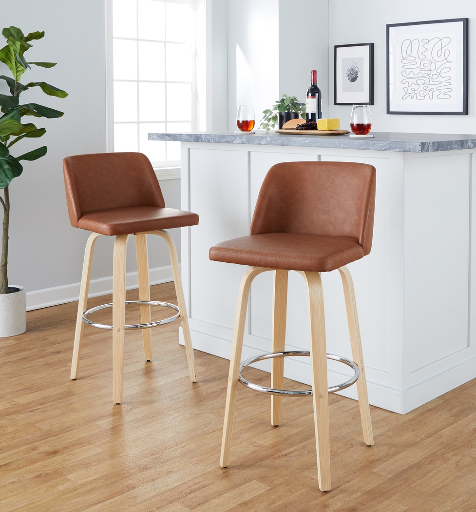 Wymering XVI Camel Swivel Barstool, Set of 2 - Thumbnail - Image 2