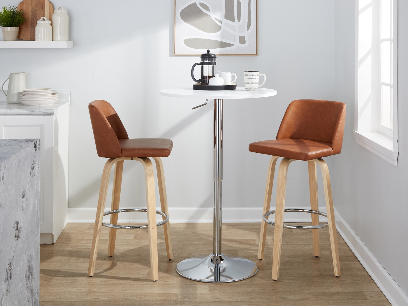 Wymering XVI Camel Swivel Barstool, Set of 2 - Thumbnail - Image 4