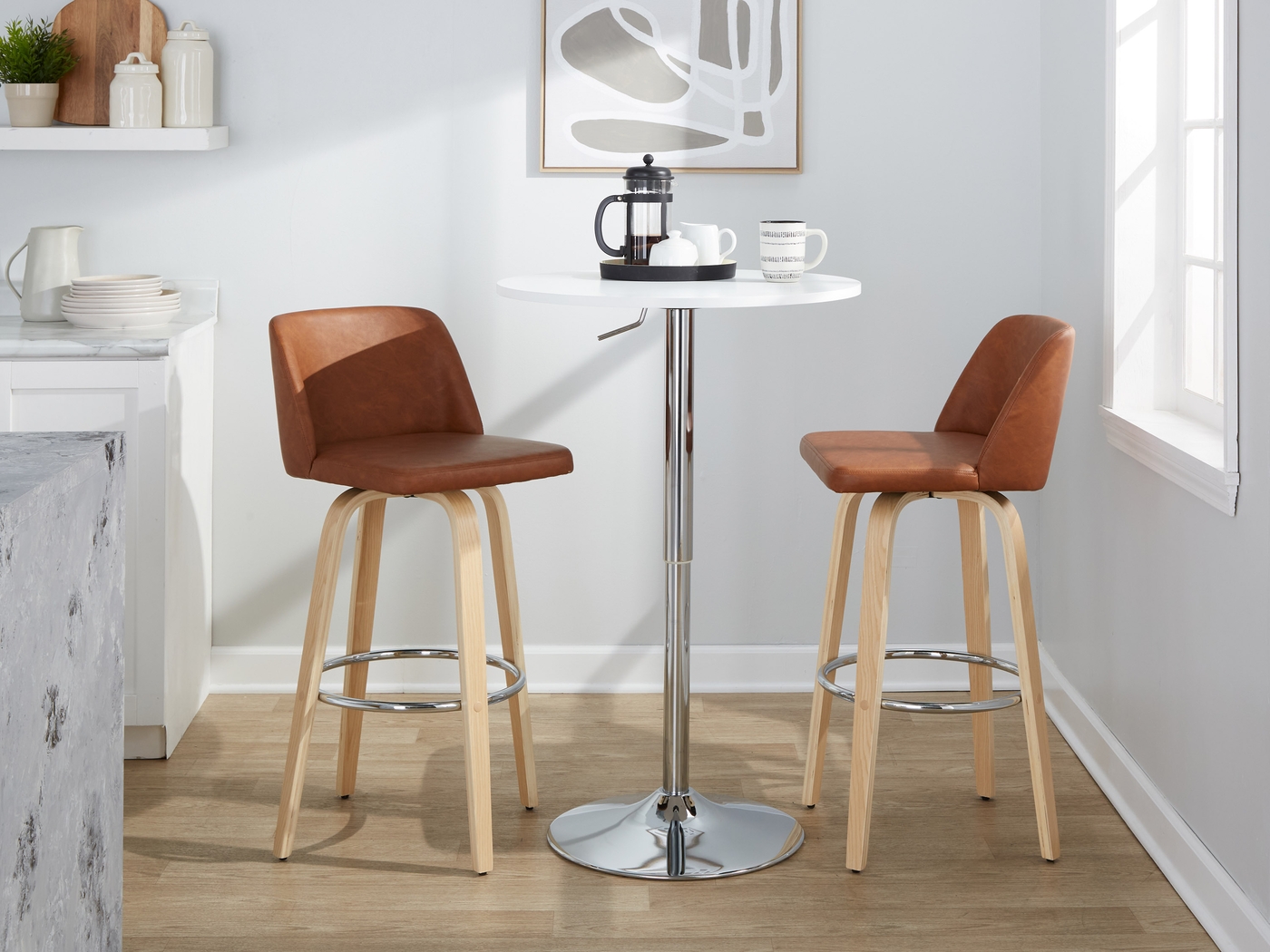 Wymering XVI Camel Swivel Barstool, Set of 2 - Thumbnail - Image 5