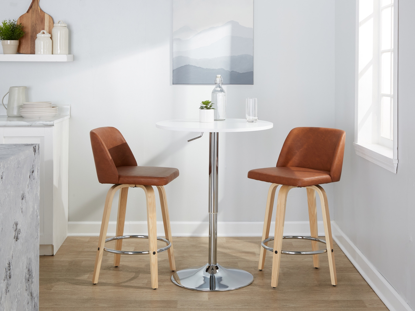 Wymering XVI Camel Swivel Counter Height Stool, Set of 2 - Thumbnail - Image 2