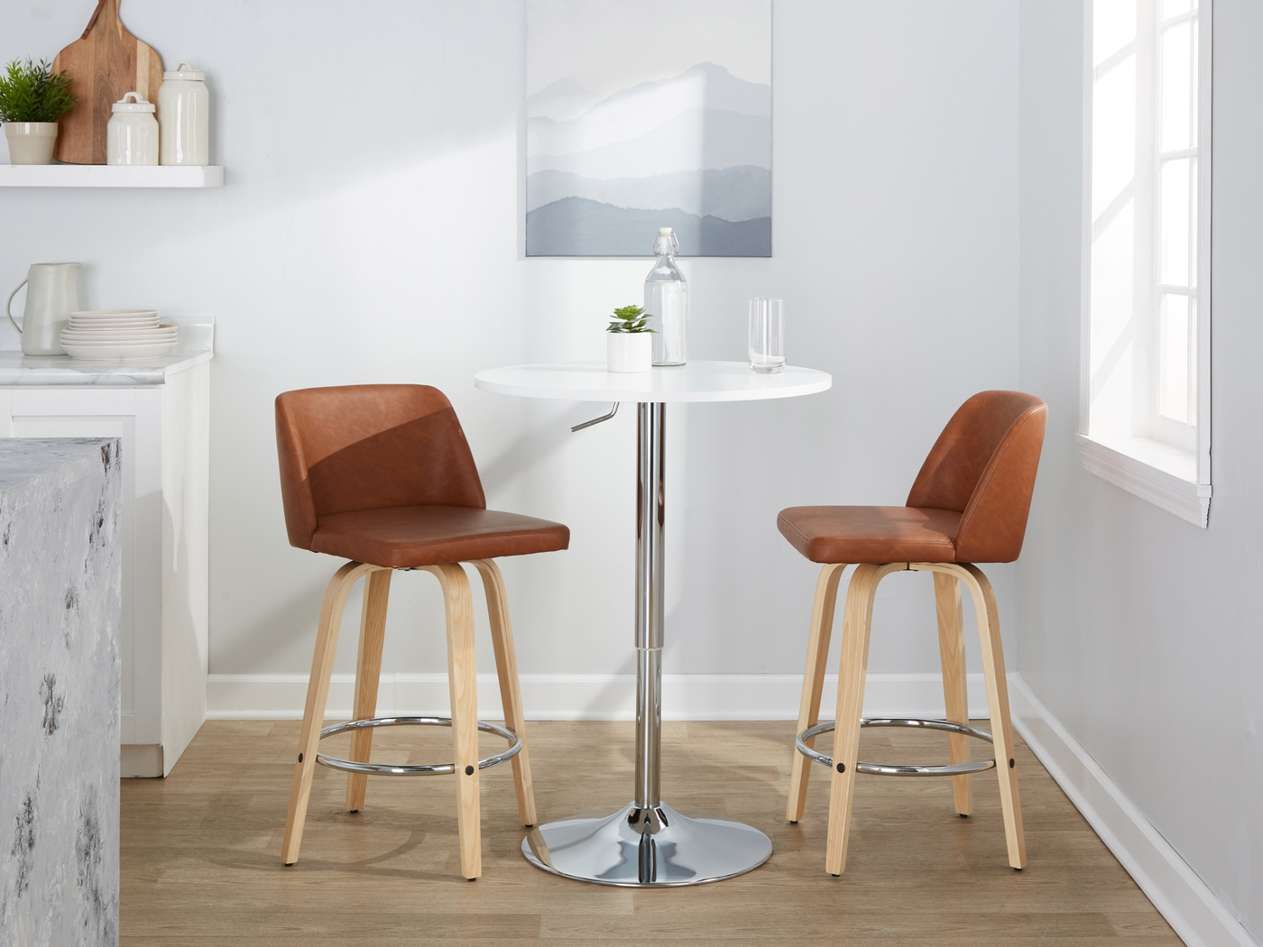 Wymering XVI Camel Swivel Counter Height Stool, Set of 2 - Thumbnail - Image 3