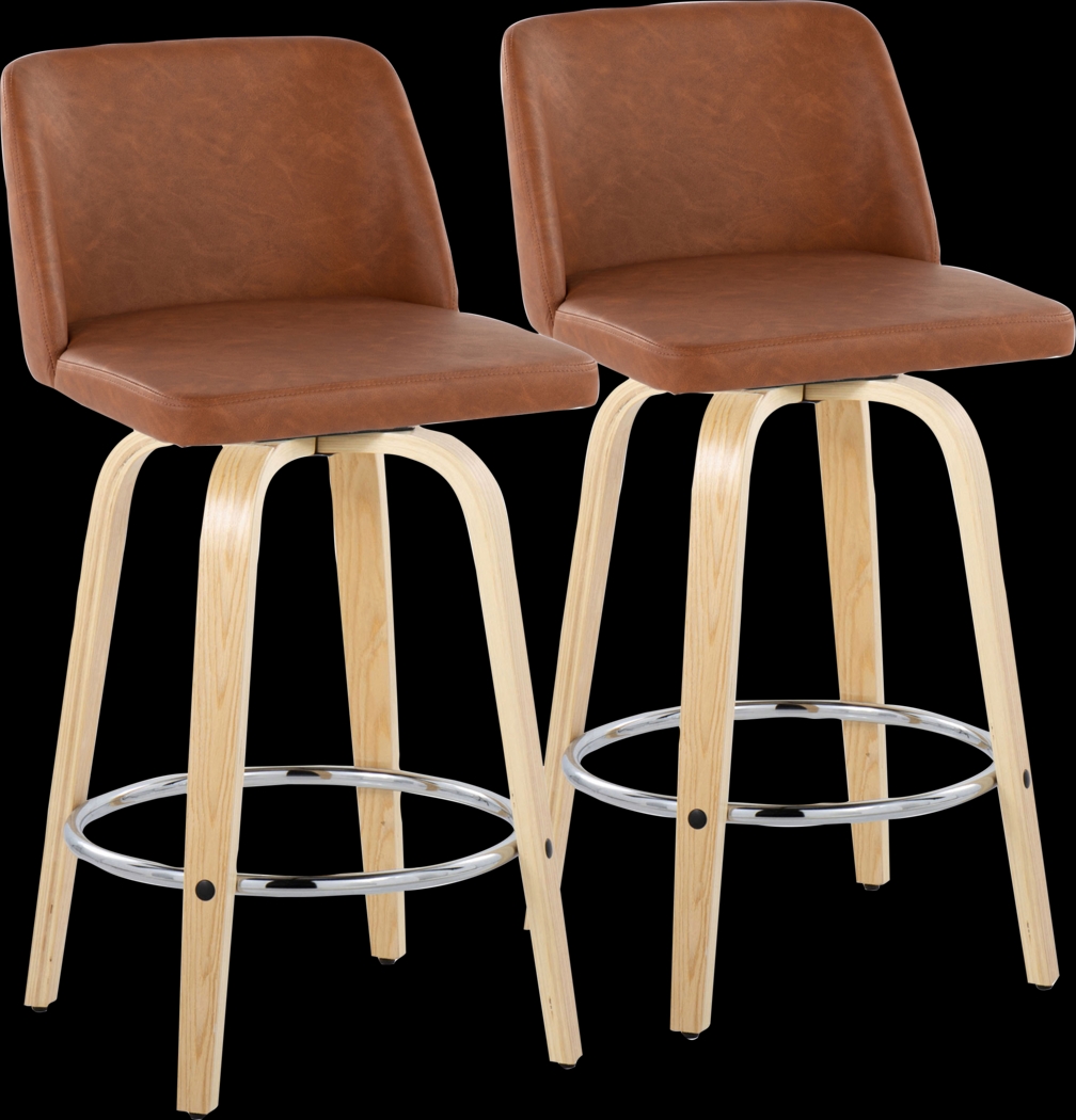 Wymering XVI Camel Swivel Counter Height Stool, Set of 2 - Thumbnail - Image 1