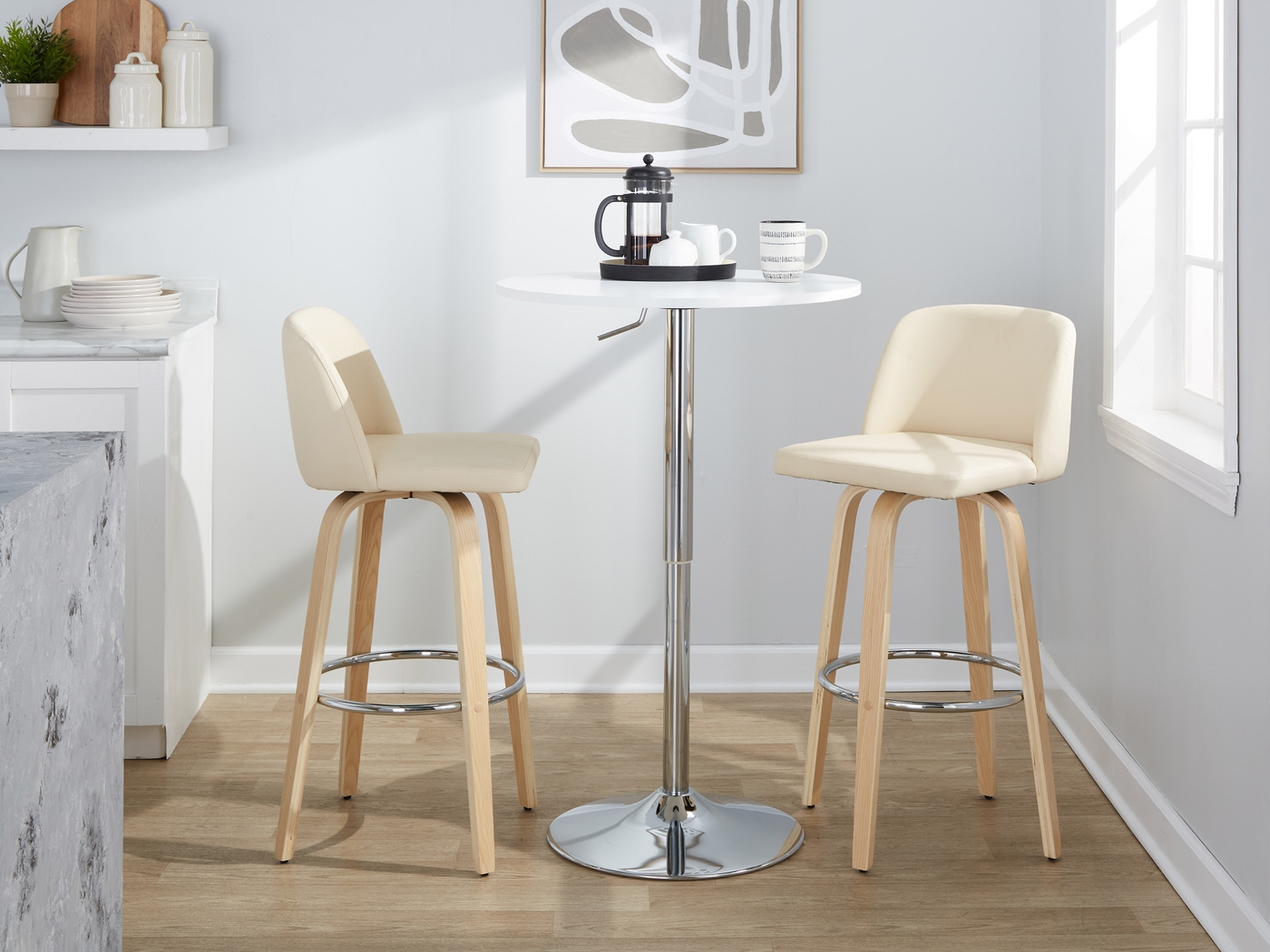 Wymering XVI Cream Swivel Barstool, Set of 2 - Thumbnail - Image 4