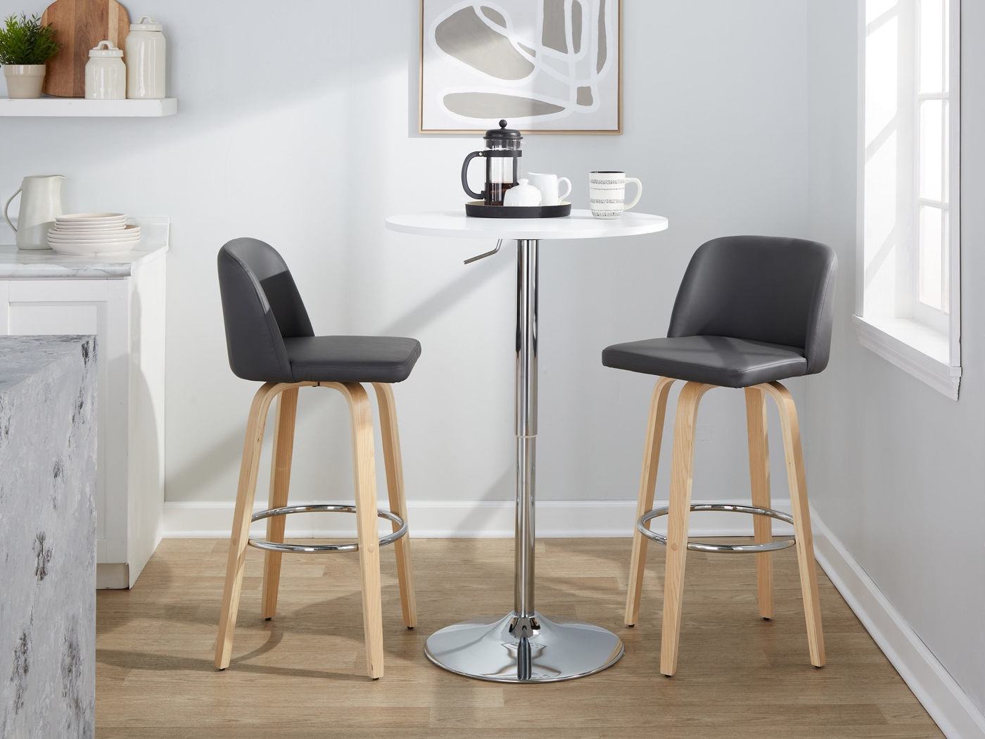 Wymering XVI Gray Swivel Barstool, Set of 2 - Thumbnail - Image 4