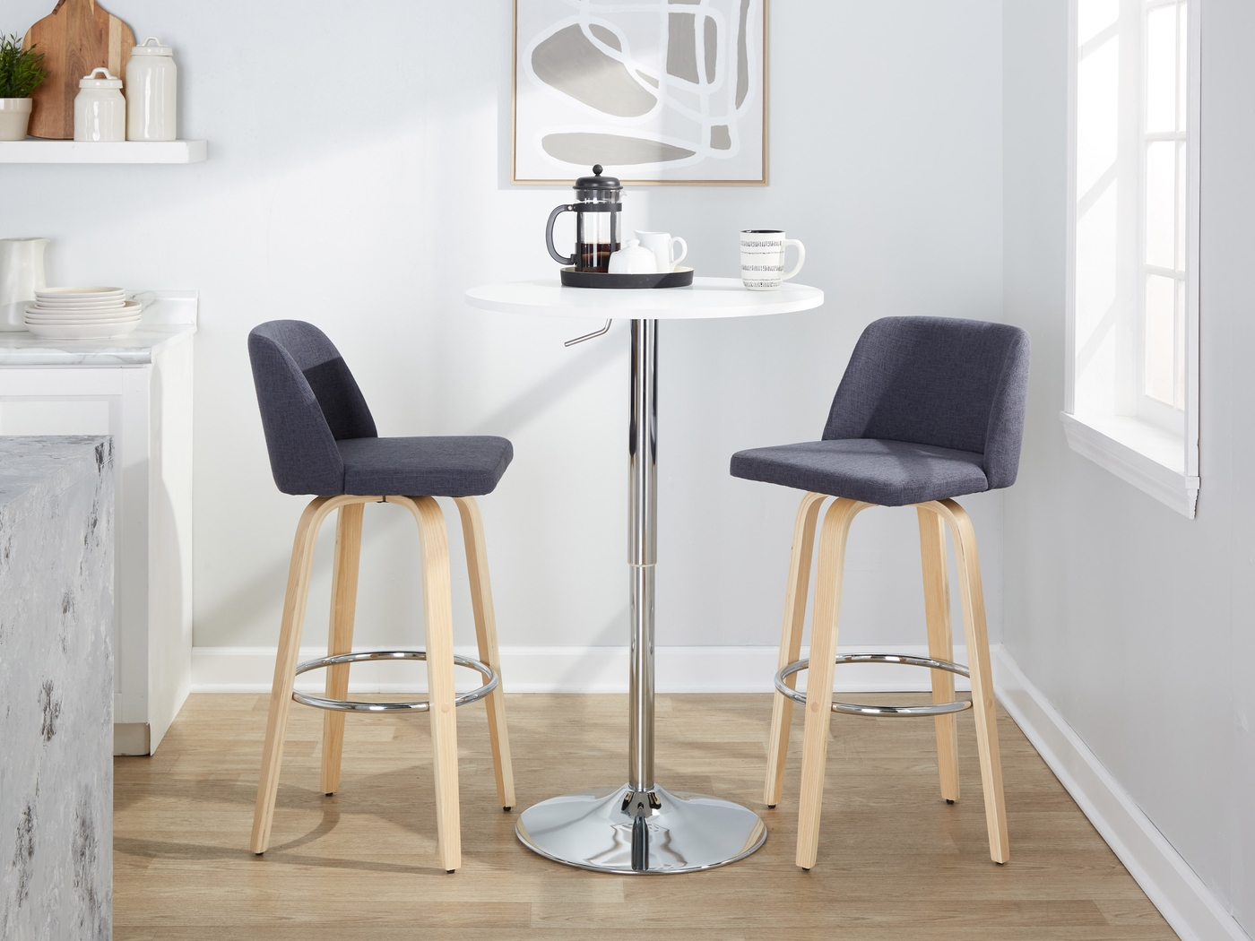 Wymering XVII Blue Swivel Barstool, Set of 2 - Thumbnail - Image 2