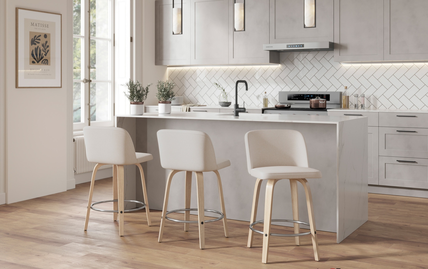 Wymering XVII Cream Swivel 24" Counter Height Stool, Set of 2 - Thumbnail - Image 2